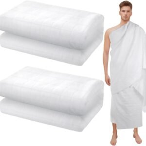 Ihram for Umrah Men, 2-Piece Ahram for Umrah Men for Daily Use Pilgrimages Cosplay, Traditional White Design, Breathable and Lightweight, Quick-Dry and Easy to Clean（43x86 Inch）